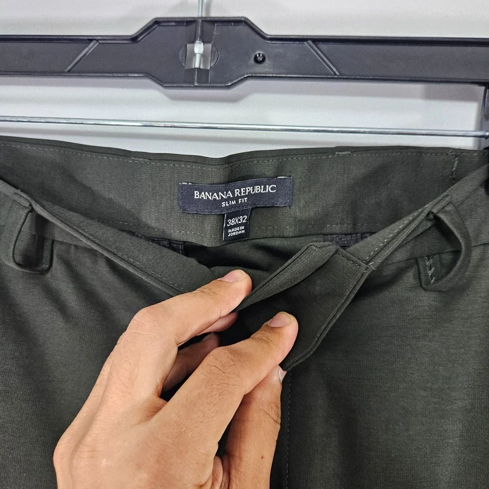 Banana Republic Men's Commuter Pants Casual Dark Green Stretch 38x32 Slim